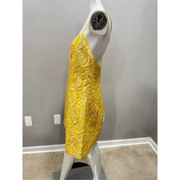 NWT Alice   Olivia Tayla Structured Jacquard Mini Dress Gold Size 10 $295