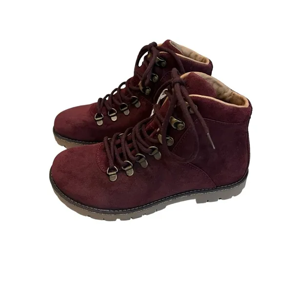 NWT, BIRKENSTOCK Jackson Hiker Mountain Boots Burgundy Suede, Sz EU 36