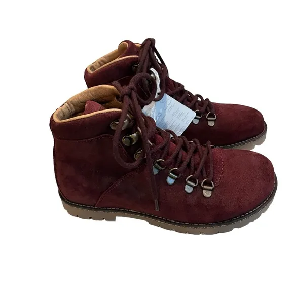 NWT, BIRKENSTOCK Jackson Hiker Mountain Boots Burgundy Suede, Sz EU 36