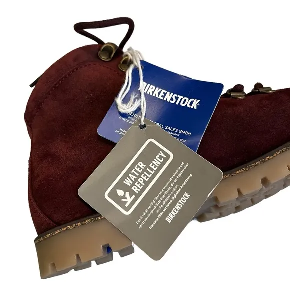NWT, BIRKENSTOCK Jackson Hiker Mountain Boots Burgundy Suede, Sz EU 36