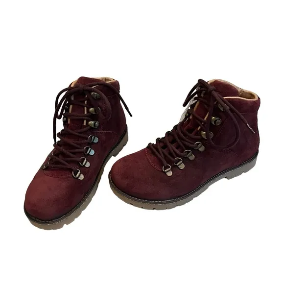 NWT, BIRKENSTOCK Jackson Hiker Mountain Boots Burgundy Suede, Sz EU 36