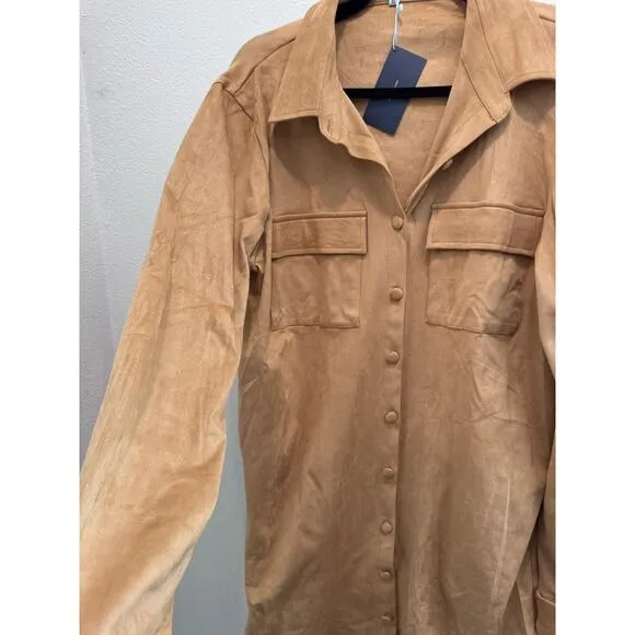 NWT Boutique Trish Scully Faux Suede Tan Button Down Dress Size 12