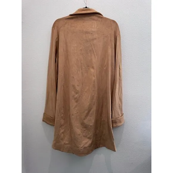NWT Boutique Trish Scully Faux Suede Tan Button Down Dress Size 12