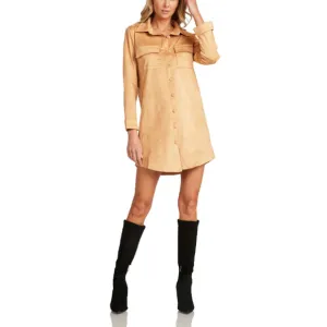 NWT Boutique Trish Scully Faux Suede Tan Button Down Dress Size 12