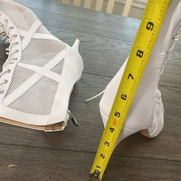 NWT BURJU Xiomara Open Toe Cross Design Fishnet Mesh Ankle Boots | White 12
