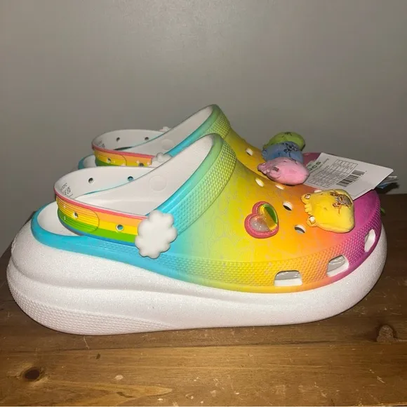 NWT Crocs X Carebears Rainbow Clog crush size m 12w multicolor light up rainbow