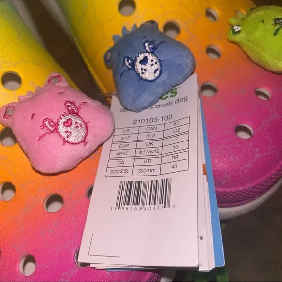 NWT Crocs X Carebears Rainbow Clog crush size m 12w multicolor light up rainbow