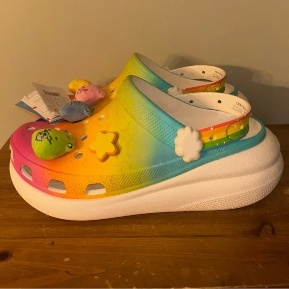 NWT Crocs X Carebears Rainbow Clog crush size m 12w multicolor light up rainbow