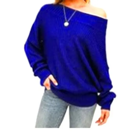 NWT - EXLURA - HOT PINK LOOSE CROCHET OFF SHOULDER WARM AND COZY 80's GLAM - M/L