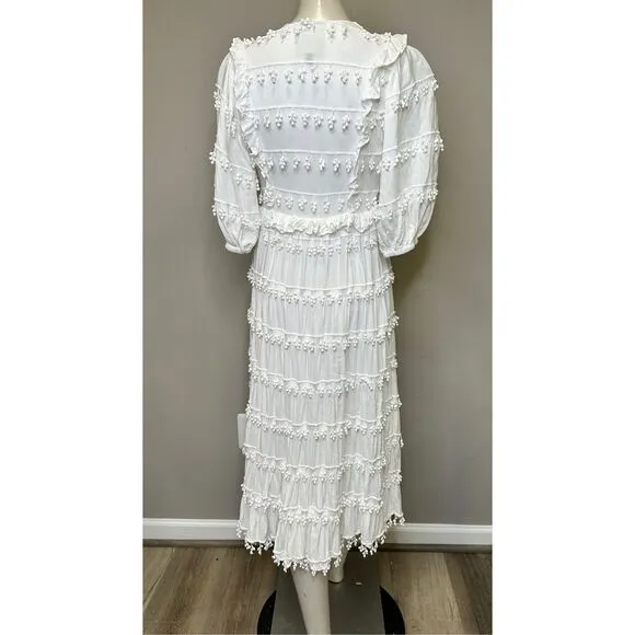 NWT Farm Rio Tiered Puff-Sleeve Midi-Dress Size XS $350