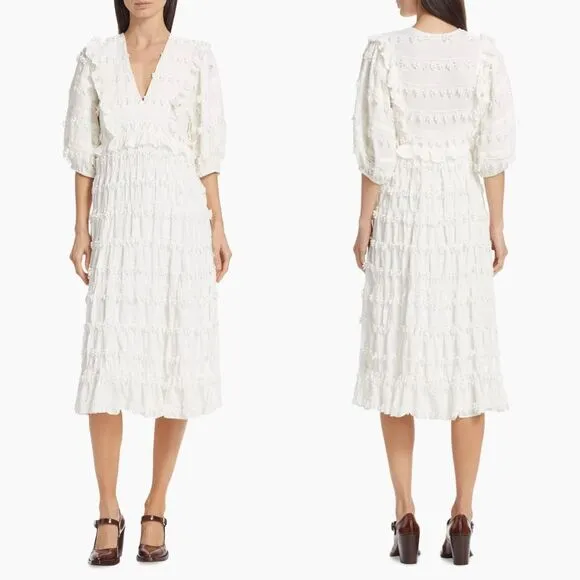 NWT Farm Rio Tiered Puff-Sleeve Midi-Dress Size XS $350