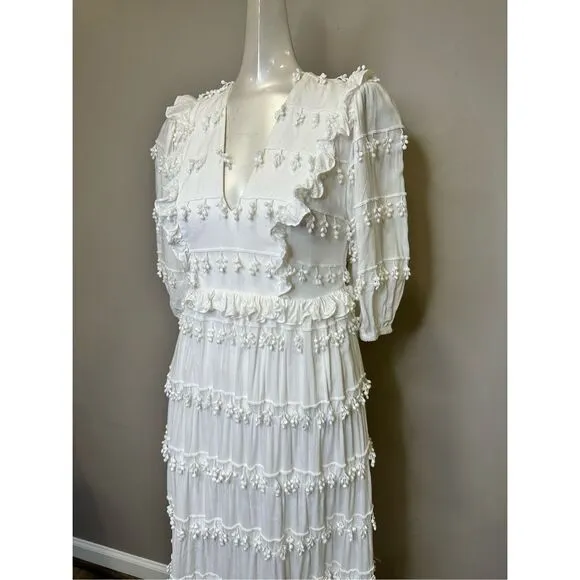 NWT Farm Rio Tiered Puff-Sleeve Midi-Dress Size XS $350