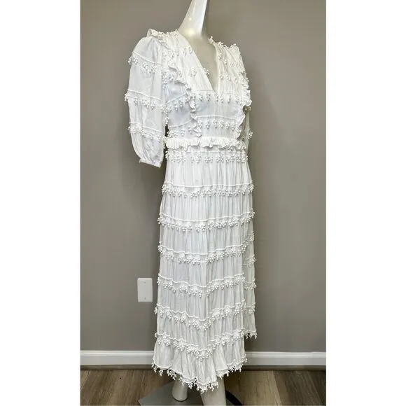 NWT Farm Rio Tiered Puff-Sleeve Midi-Dress Size XS $350