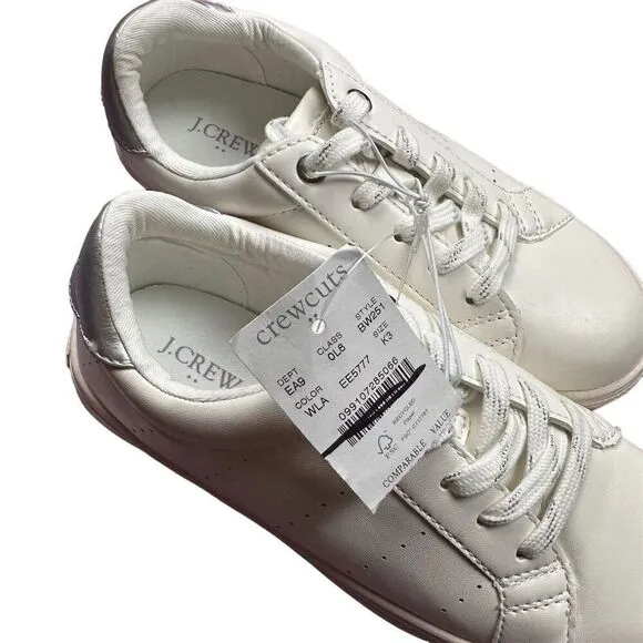 NWT J.Crew Factory Crewcuts Girls' Lace-Up Sneakers White Lavender Size 3