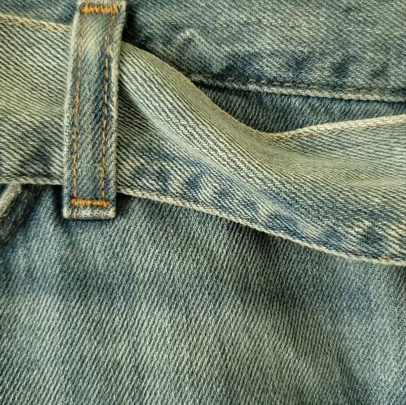 NWT Polo Ralph Lauren Distressed Frayed Belted Blue Cotton Denim Mini Mid Skirt