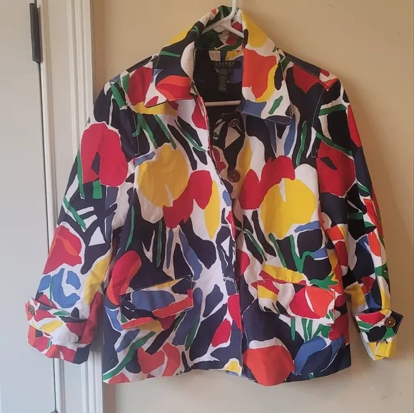 NWT Ralph Lauren Flower Cotton Gold White Green Red Blue Yellow Jacket Coat L