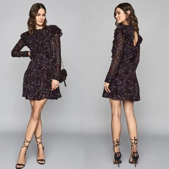 Nwt Reiss Carey India Ruffle Pintuck Floral Dress
