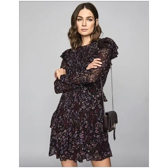 Nwt Reiss Carey India Ruffle Pintuck Floral Dress