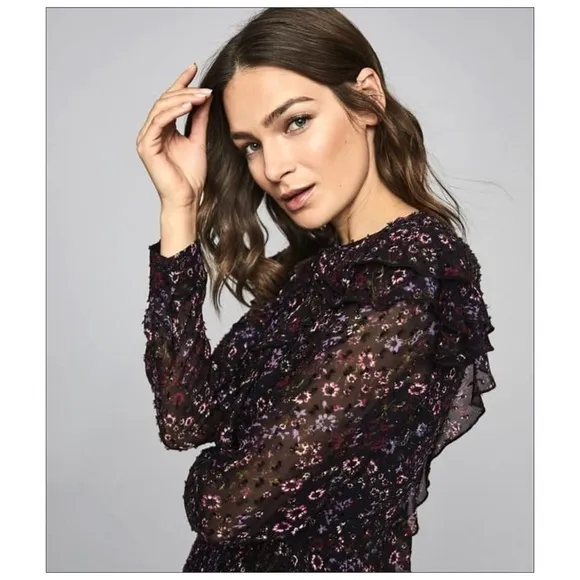Nwt Reiss Carey India Ruffle Pintuck Floral Dress