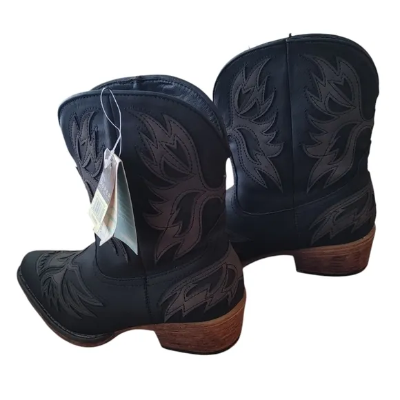 NWT Roper Wmn's Amelia Eagle Overlay Black &amp; Grey Western Cowgirl Snip Toe Boots