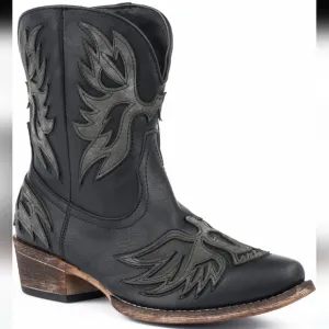 NWT Roper Wmn's Amelia Eagle Overlay Black &amp; Grey Western Cowgirl Snip Toe Boots
