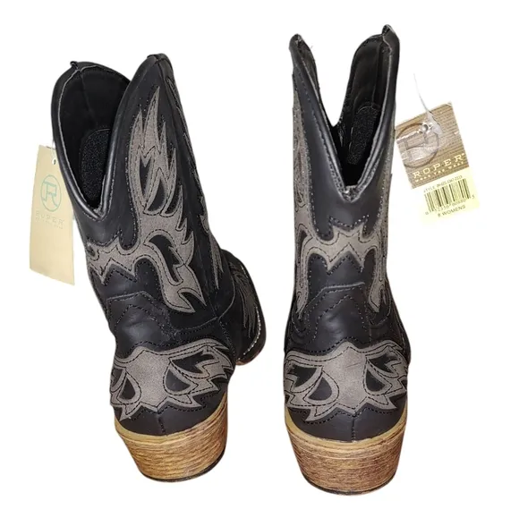 NWT Roper Wmn's Amelia Eagle Overlay Black &amp; Grey Western Cowgirl Snip Toe Boots