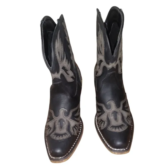 NWT Roper Wmn's Amelia Eagle Overlay Black &amp; Grey Western Cowgirl Snip Toe Boots