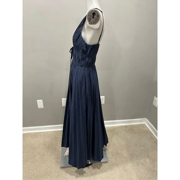NWT Simkhai Stephanie Deep V-Neck Pleated Sleeveless Midi Dress Blue Size 6 $595