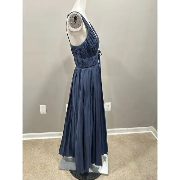 NWT Simkhai Stephanie Deep V-Neck Pleated Sleeveless Midi Dress Blue Size 6 $595