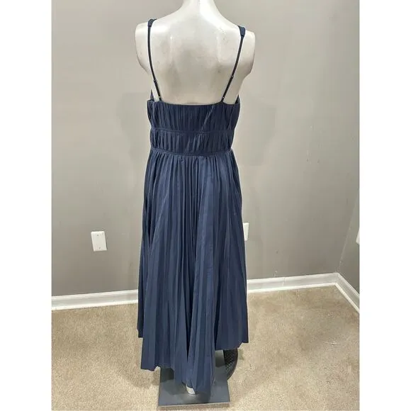 NWT Simkhai Stephanie Deep V-Neck Pleated Sleeveless Midi Dress Blue Size 6 $595