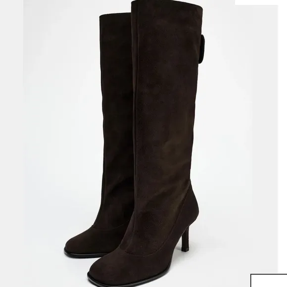 NWT ZARA 100% COW LEATHER WIDE SHAFT SUEDE SIZE 6🚨PRICE FIXED NON DISCOUNT