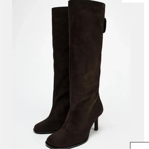 NWT ZARA 100% COW LEATHER WIDE SHAFT SUEDE SIZE 6🚨PRICE FIXED NON DISCOUNT