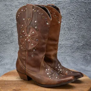 Oak Tree Farms Brown Leather Studded Mid-Calf Western Boots - Women's Sz 7.5