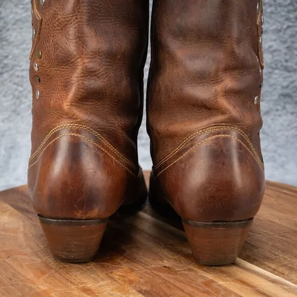 Oak Tree Farms Brown Leather Studded Mid-Calf Western Boots - Women's Sz 7.5