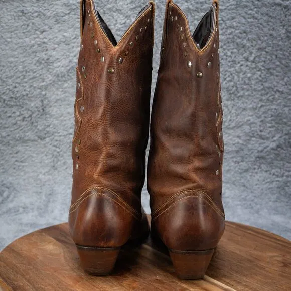 Oak Tree Farms Brown Leather Studded Mid-Calf Western Boots - Women's Sz 7.5