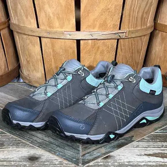 Oboz Sapphire Low Gray Nubuck Green B-Dry Waterproof Hiking Shoes Womens Size 8