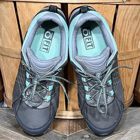 Oboz Sapphire Low Gray Nubuck Green B-Dry Waterproof Hiking Shoes Womens Size 8