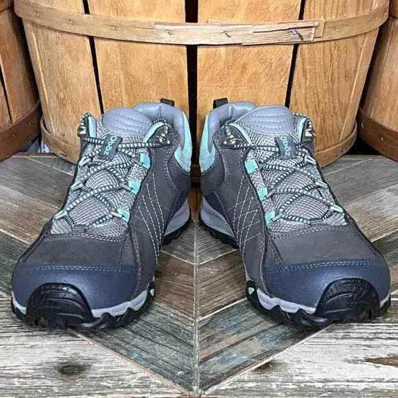 Oboz Sapphire Low Gray Nubuck Green B-Dry Waterproof Hiking Shoes Womens Size 8
