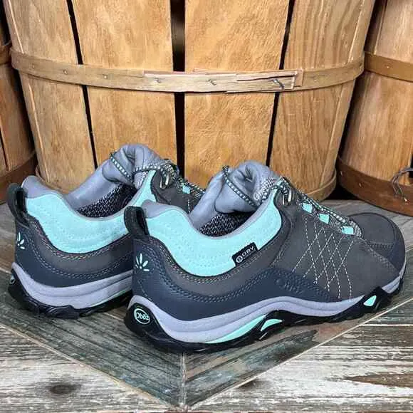 Oboz Sapphire Low Gray Nubuck Green B-Dry Waterproof Hiking Shoes Womens Size 8