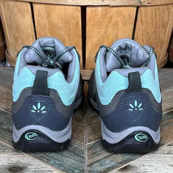 Oboz Sapphire Low Gray Nubuck Green B-Dry Waterproof Hiking Shoes Womens Size 8