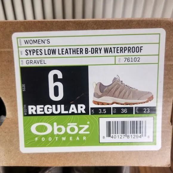 Oboz Sypes Low Leather B-Dry Waterproof Womens Sz 6 Beige Hiking Shoes 76102 NEW
