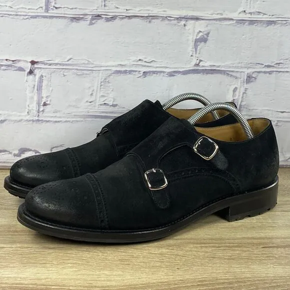 O'Keeffe Double Monk Strap Cap Toe Dress Shoes Mens Size 8.5 Black Oxford Brogue