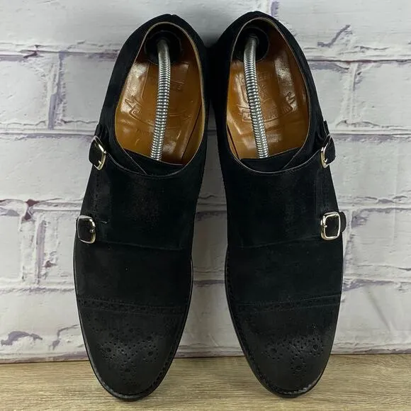 O'Keeffe Double Monk Strap Cap Toe Dress Shoes Mens Size 8.5 Black Oxford Brogue