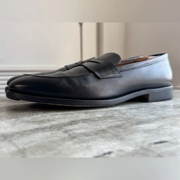 O'KEEFFE Handmade Italian Penny Loafers Size 12 Moccasins BLACK LEATHER