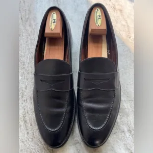 O'KEEFFE Handmade Italian Penny Loafers Size 12 Moccasins BLACK LEATHER