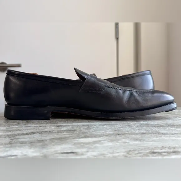 O'KEEFFE Handmade Italian Penny Loafers Size 12 Moccasins BLACK LEATHER