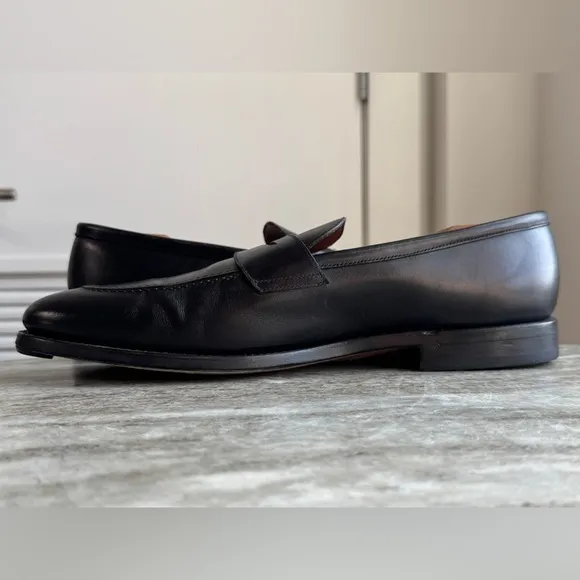 O'KEEFFE Handmade Italian Penny Loafers Size 12 Moccasins BLACK LEATHER