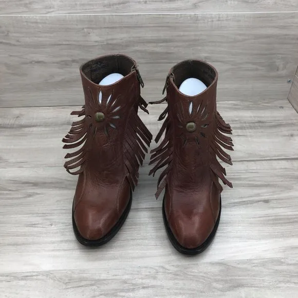 Old Gringo Ankle Boots Womens 7.5 Brown Leather Zip Fringe Booties