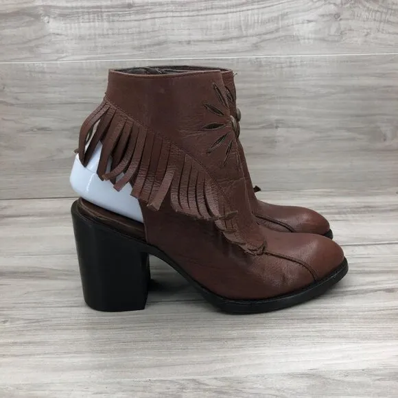 Old Gringo Ankle Boots Womens 7.5 Brown Leather Zip Fringe Booties