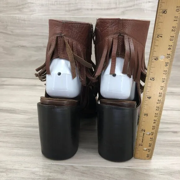 Old Gringo Ankle Boots Womens 7.5 Brown Leather Zip Fringe Booties